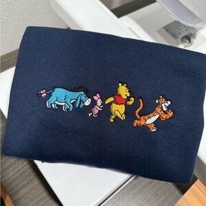 Gildan Navy Crew Neck Sweater with Pooh and Friends Embroidered